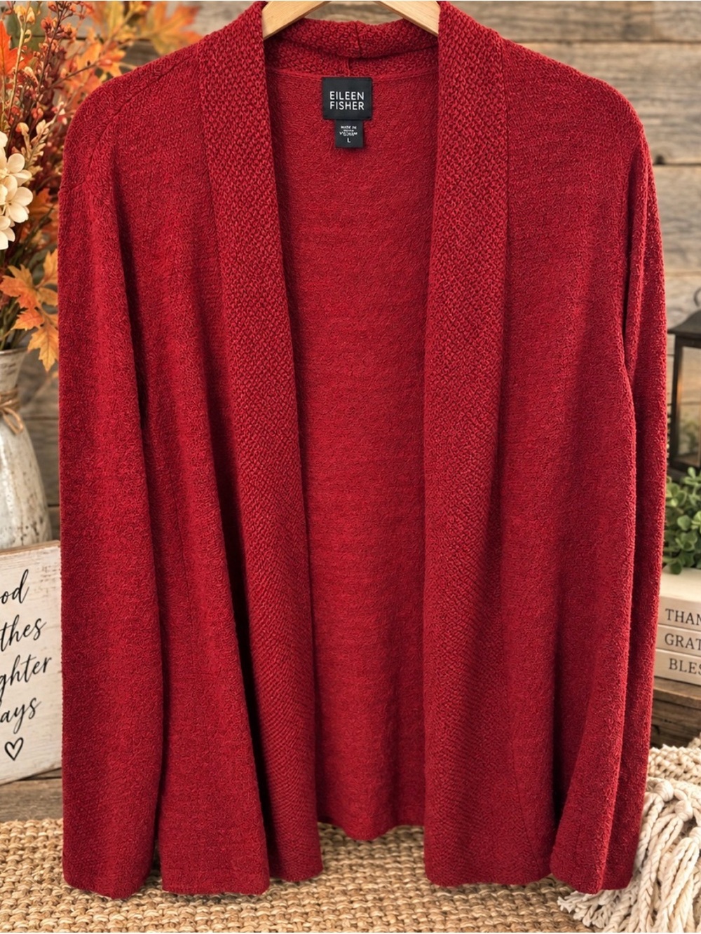 Eileen Fisher Open Cardigan in Deep Red